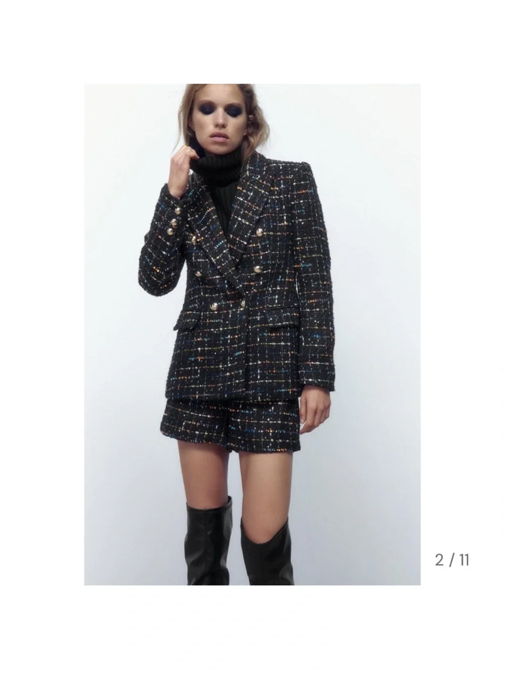 ZARA 2 PIECES MATCHING  SET DOUBLE BREASTED TWEED BLAZER AND SHORTS